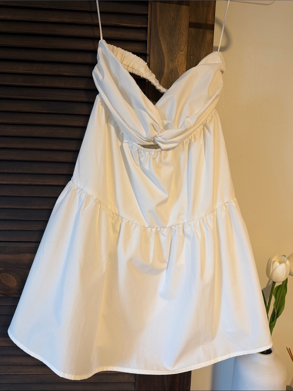 White Ruffled Tiered Mini Sundress with Drawstring Waist - Picture 1 of 3